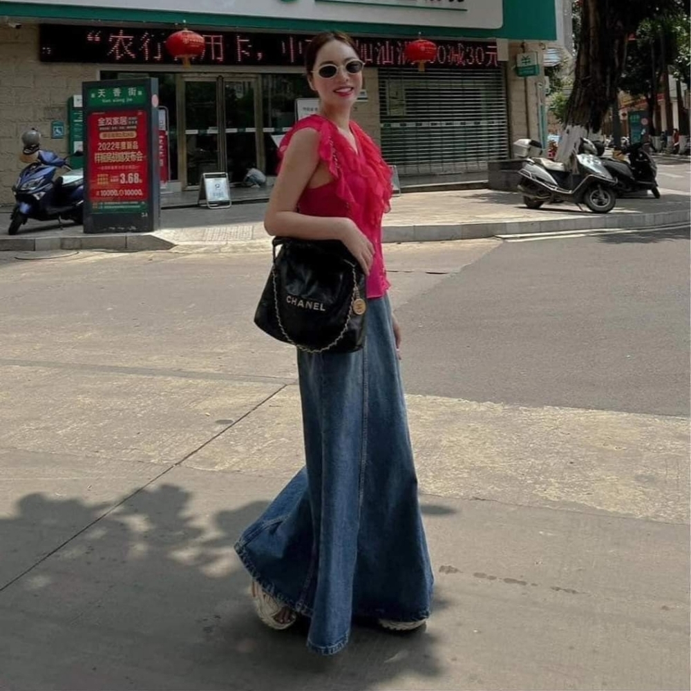 ZARA * HIGH-WAIST ZW LONG DENIM SKIRT FLARED FADED BLUE BLOGGER - Picture 11 of 16
